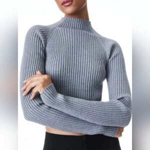 Alice + Olivia Irena Mock Neck Rib Sweater Gray